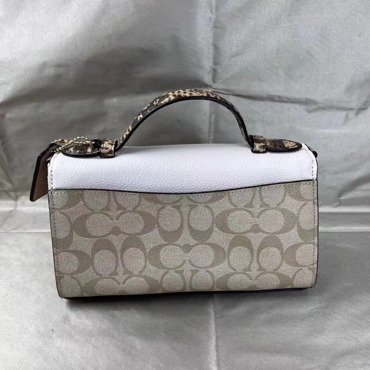 Coach CA427 Kleo Top Handle In Blocked Signature Canvas In Light Khaki Chalk Multi Coach CA427 Kleo Top Handle In Blocked Signature Canvas In Light Khaki Chalk Multi